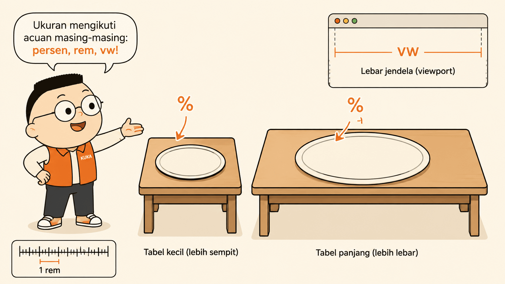 Kuka menata piring di atas meja makan yang dua ukurannya, dan satu piring selalu memakai setengah lebar meja.
